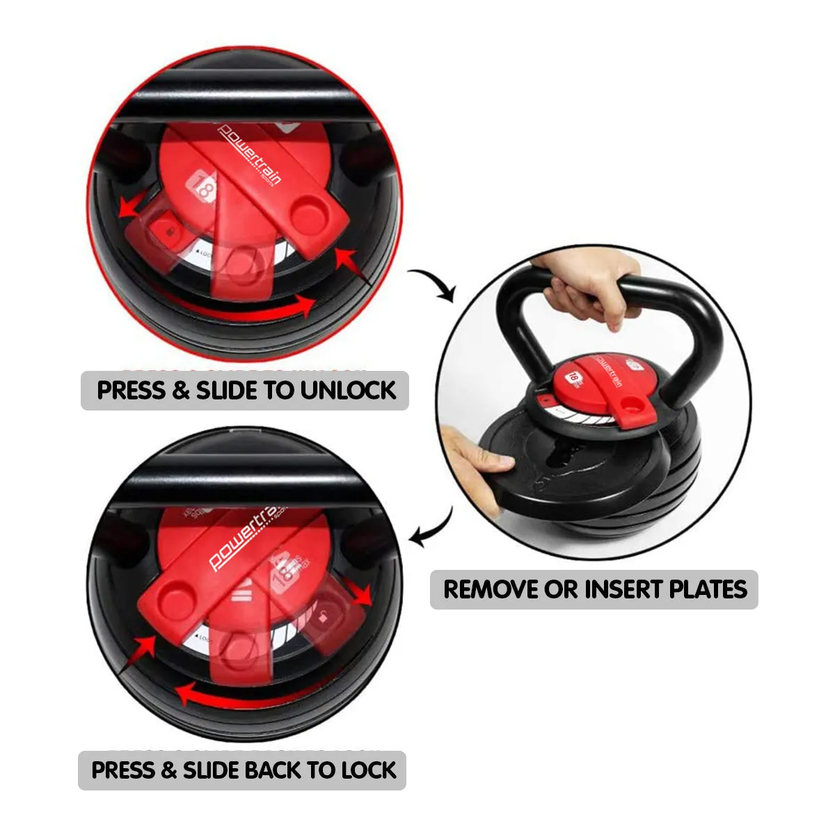2x Adjustable Kettlebells Weights Dumbbell (18kg) by Powertrain