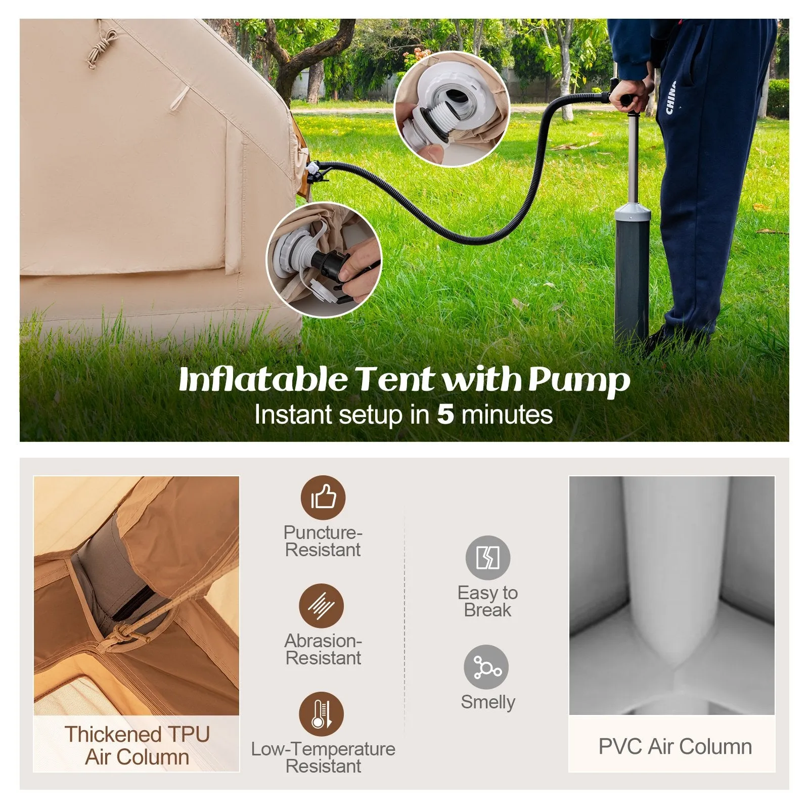 4-6 People Inflatable Camping Tent for Family Camping-Beige