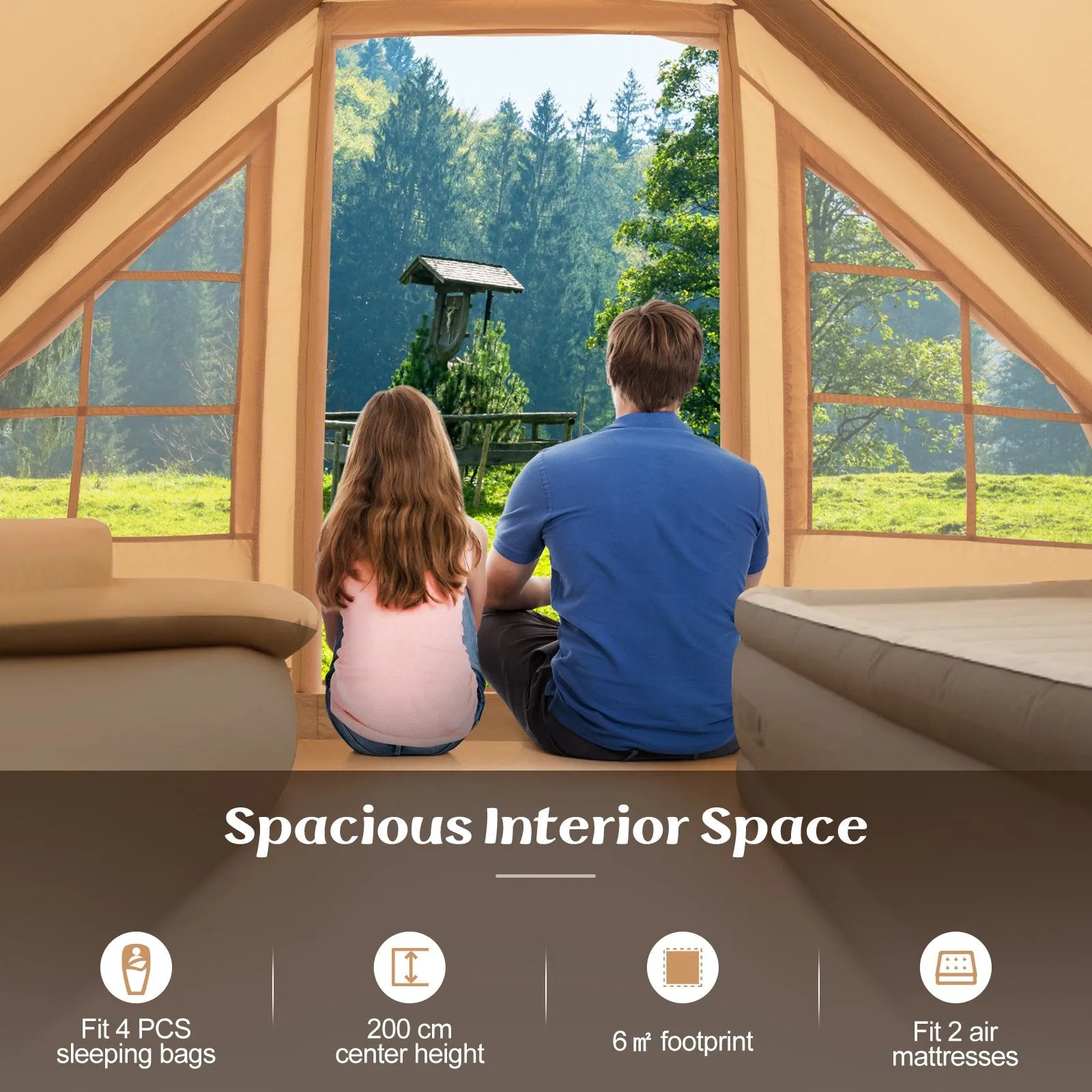 4-6 People Inflatable Camping Tent for Family Camping-Beige