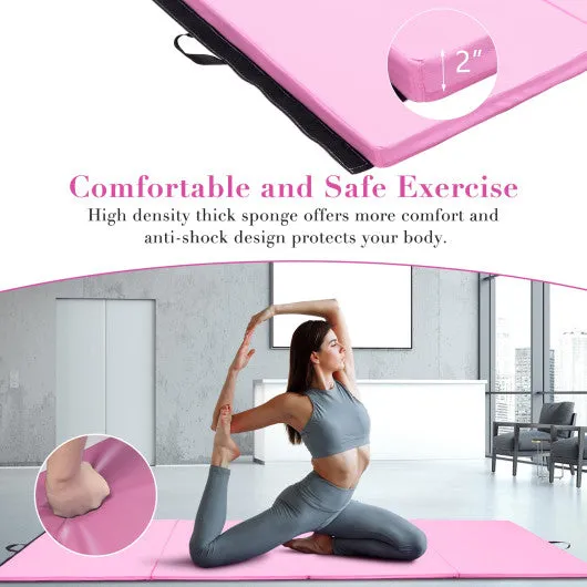 4' x 8' x 2 Inch Gymnastics Mat Thick Folding Panel Aerobics Exercise Mat-Pink