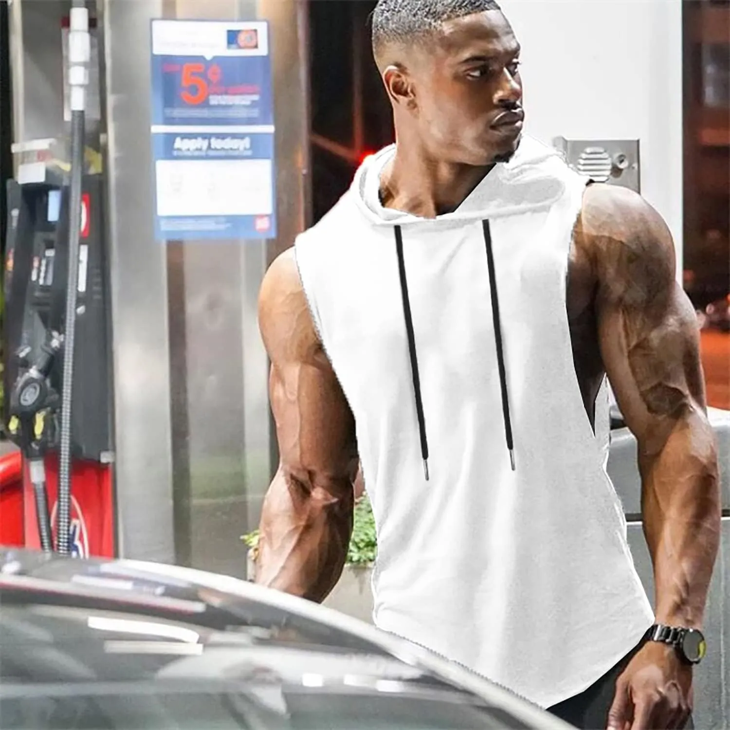 Babioboa Men's Workout Hooded Tank Top 2 Pack Sports Training Sleeveless Gym Hoodie Bodybuilding Cut Off Muscle Shirts