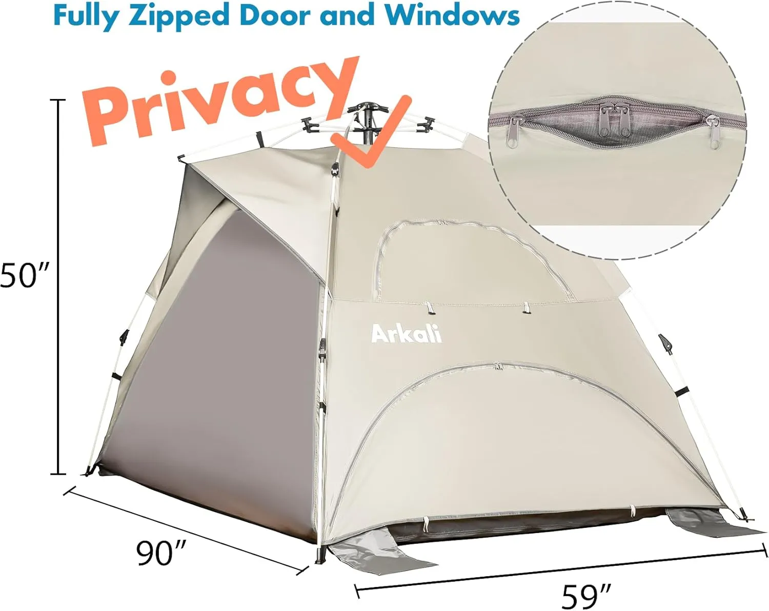 Beach Sun Shade Pop Up, Easy Pop Up Sun Shelter, Removable Floor Instant Beach Tent, UPF 50 , Size XL for Family 3 to 4 Person