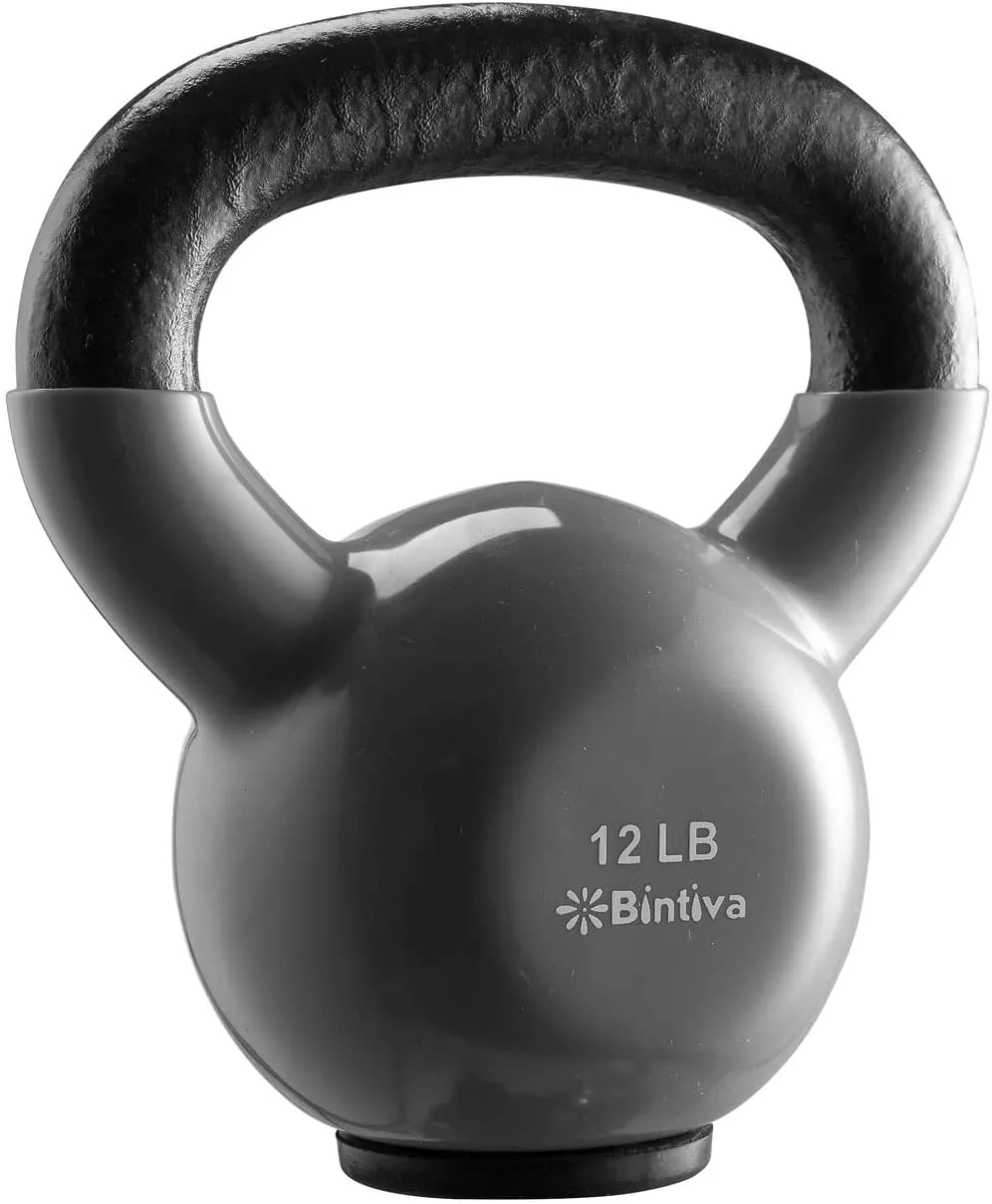 bintiva Kettlebells - Professional Grade, Vinyl Coated, Solid Cast Iron Weights with a Special Protective Bottom