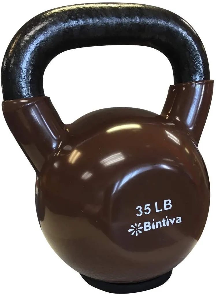 bintiva Kettlebells - Professional Grade, Vinyl Coated, Solid Cast Iron Weights with a Special Protective Bottom