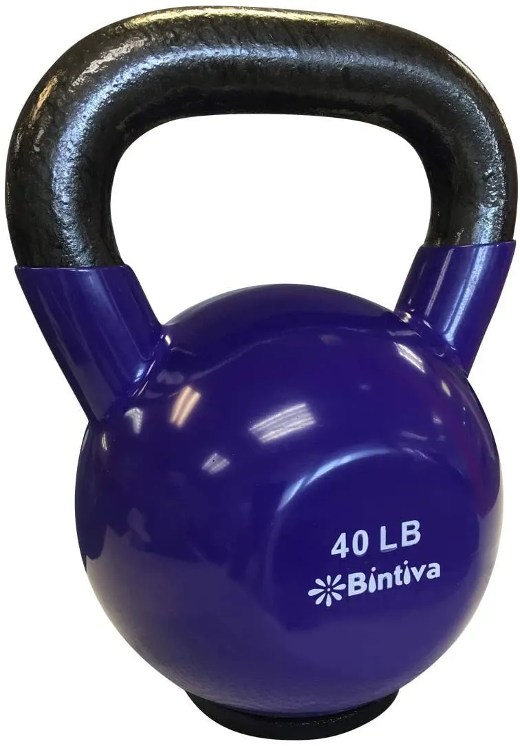 bintiva Kettlebells - Professional Grade, Vinyl Coated, Solid Cast Iron Weights with a Special Protective Bottom