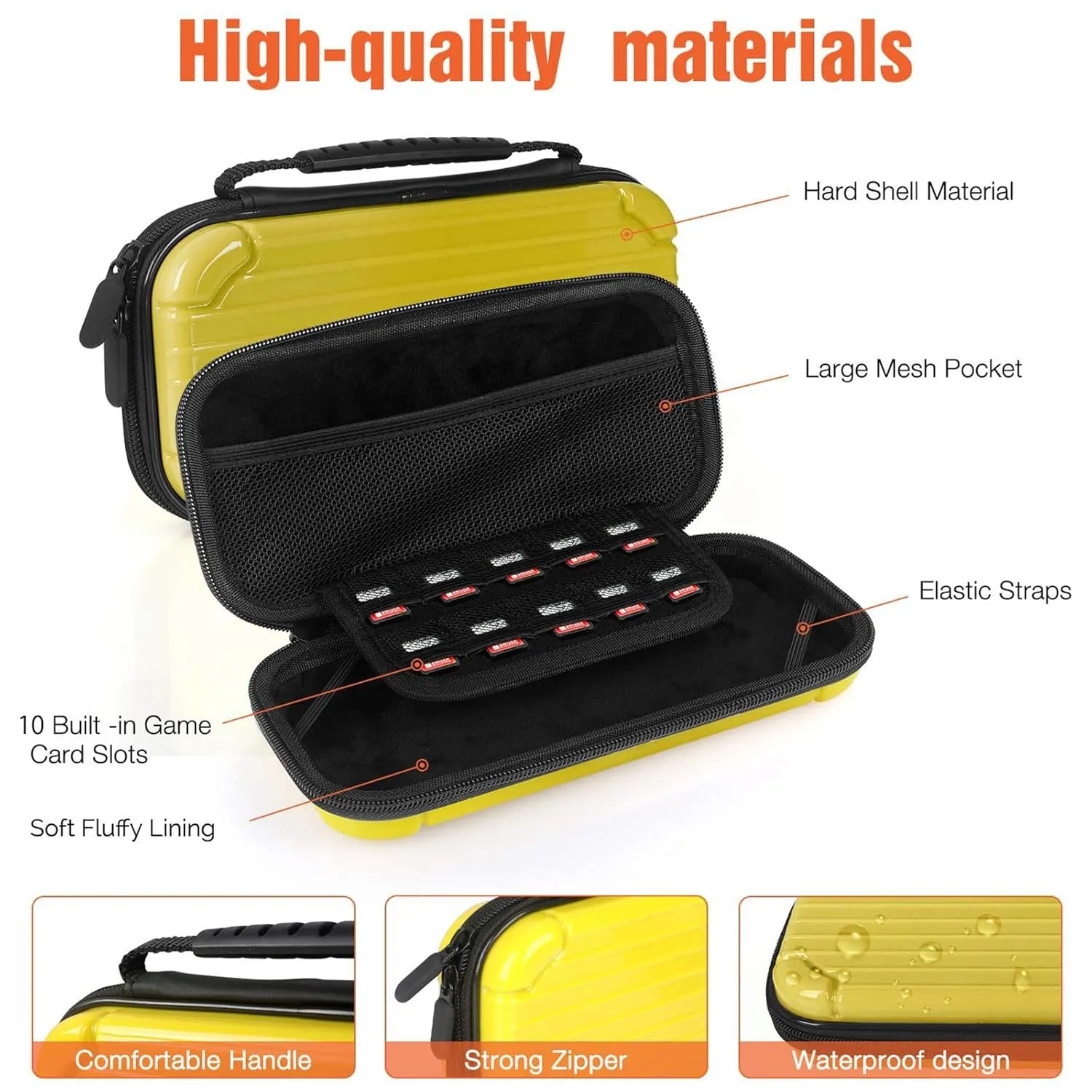 CALLCASE Carrying Case for Switch Lite with Glass Screen Protector, Portable Hard Shell Travel Case Storage Bag for Switch Lite Console and Accessories holds 10 Game Cartridges - Yellow