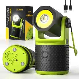 CLAKAP LED Camping Lantern, 3000Lumens Rechargeable 180Rotatable Flashlight Lantern, Portable Camping Light with 4000mAh Phone Charger, IPX4 Waterproof Emergency Light for Power Outages Hurricane