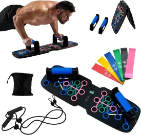 Clikshop Push Up Board  Foldable Push Up Bar System with Resistance Bands | Perfect Pushups for Men | Portable Pushup Board & Calisthenics Equipment for Strength Training at Home or Gym