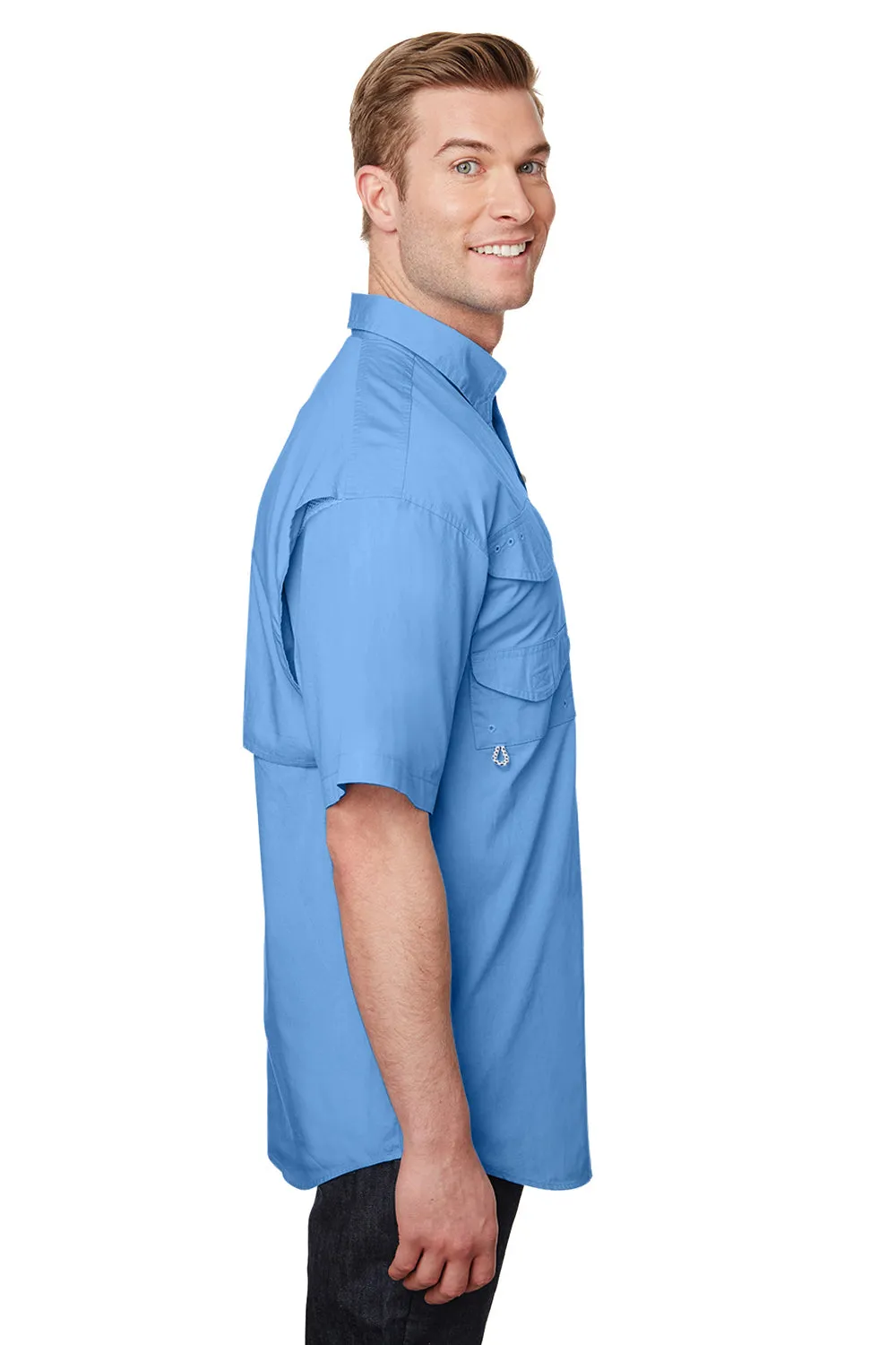 Columbia Mens Bonehead Short Sleeve Button Down Shirt w/ Double Pockets - White Cap Blue - Closeout