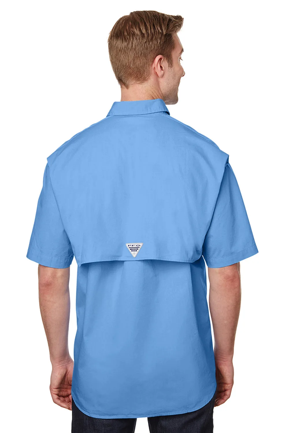 Columbia Mens Bonehead Short Sleeve Button Down Shirt w/ Double Pockets - White Cap Blue - Closeout