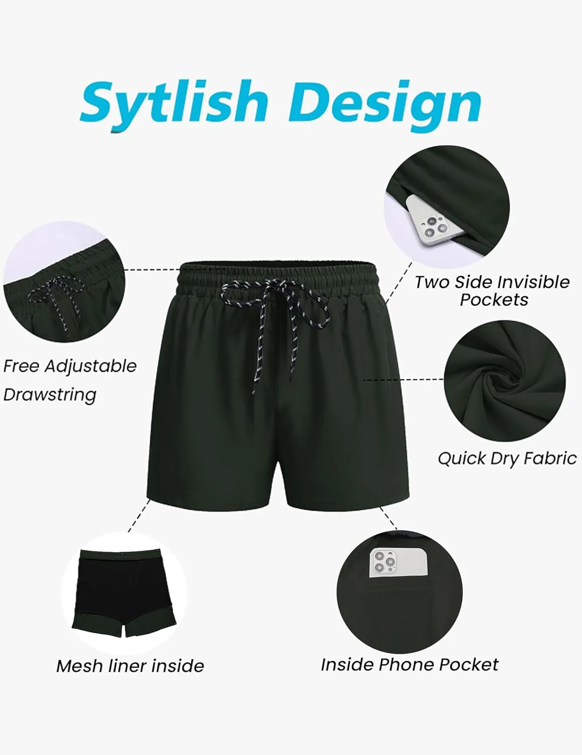 COOFANDY Men's Swim Trunks Quick Dry Bathing Suit with Pockets Swimwear Beach Board Short Swimsuit S-XXL