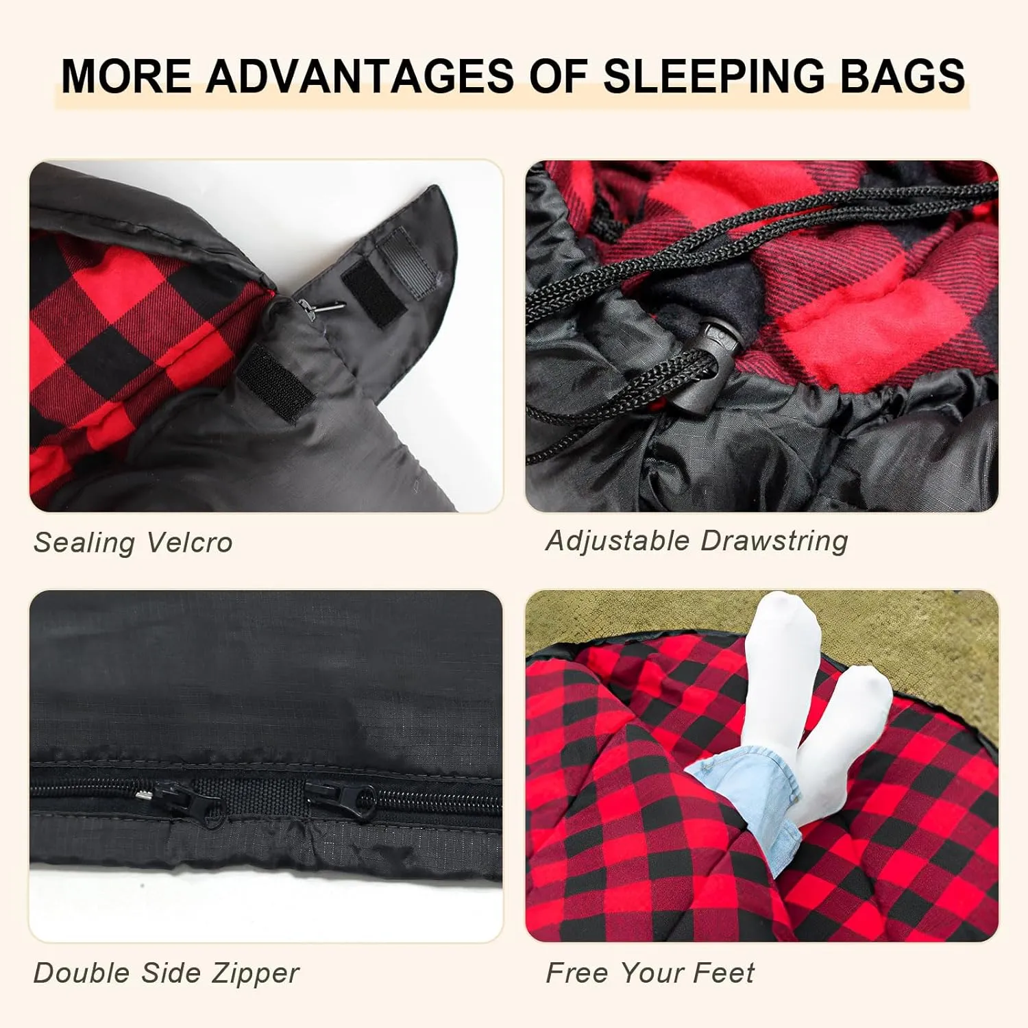Double Sleeping Bag Flannel for Adults with 2 Pillows 2 Person Sleeping Bags Camping XXL Queen Size Two Person Sleeping Bag for Cold Weather