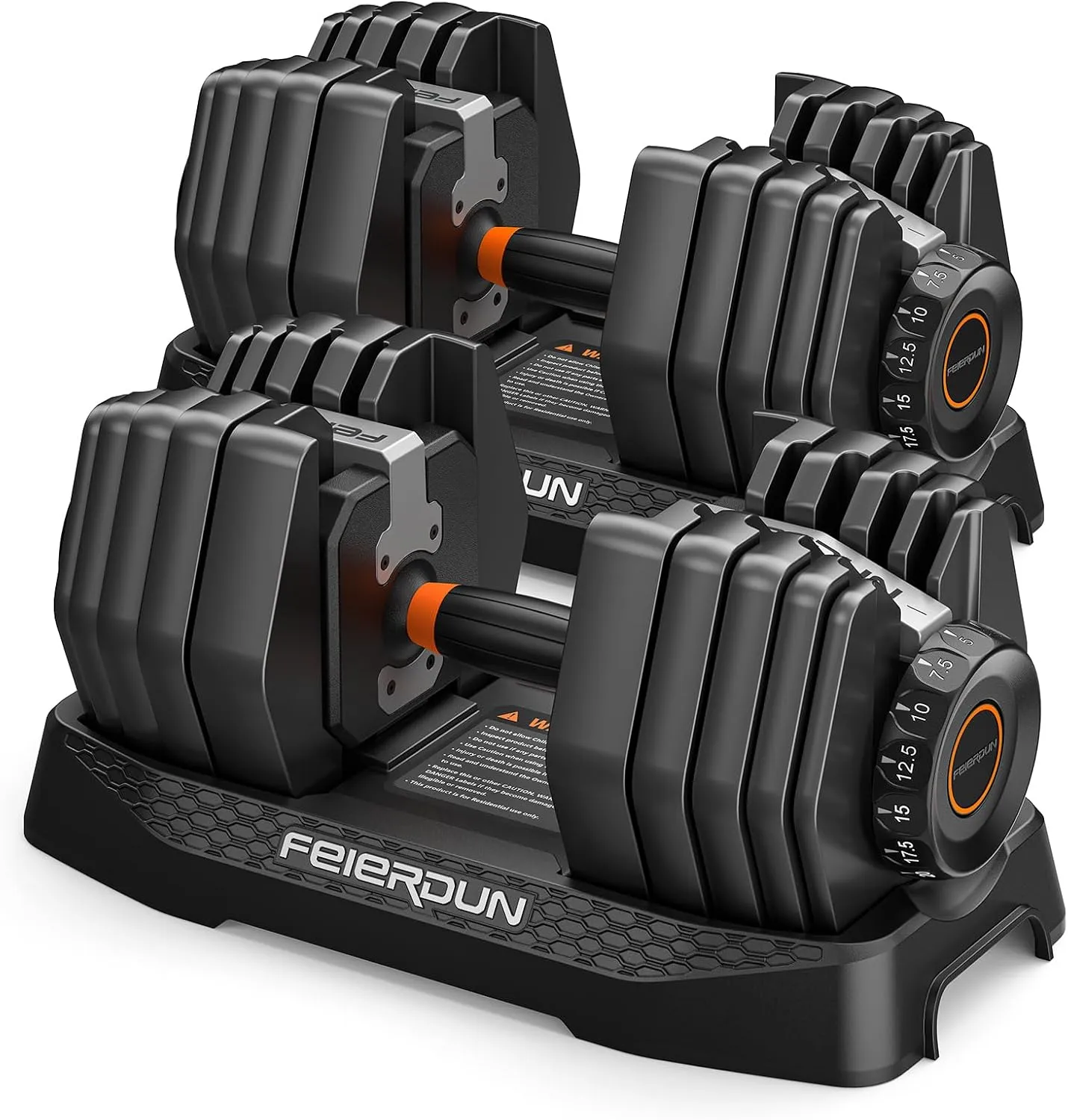 FEIERDUN Adjustable Dumbbell Set, 5-52.5lb Free Weight Dumbbells, 15 in 1, Quick Adjust Weight Set with Non-slip Handles and Tray, Dumbbells for Home Gym Exercise Strength Training, Unisex