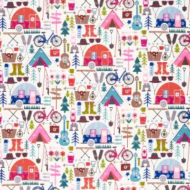 Happy Camper - Let's Go Camping Cream Yardage