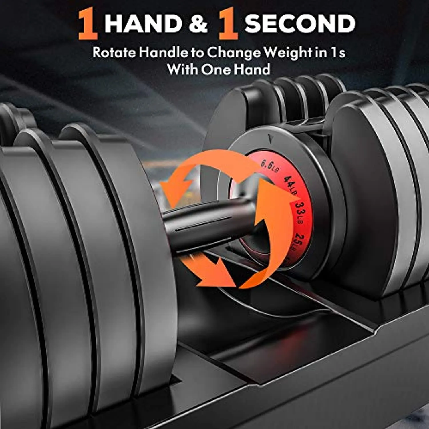 IPOW Adjustable Dumbbell 5-25/6.6-44 LB Single Black Dumbbell Set with Tray for Men Women|Anti-Slip Silicone Covered Metal Handle|Extra Safe Lock System|Home Gym