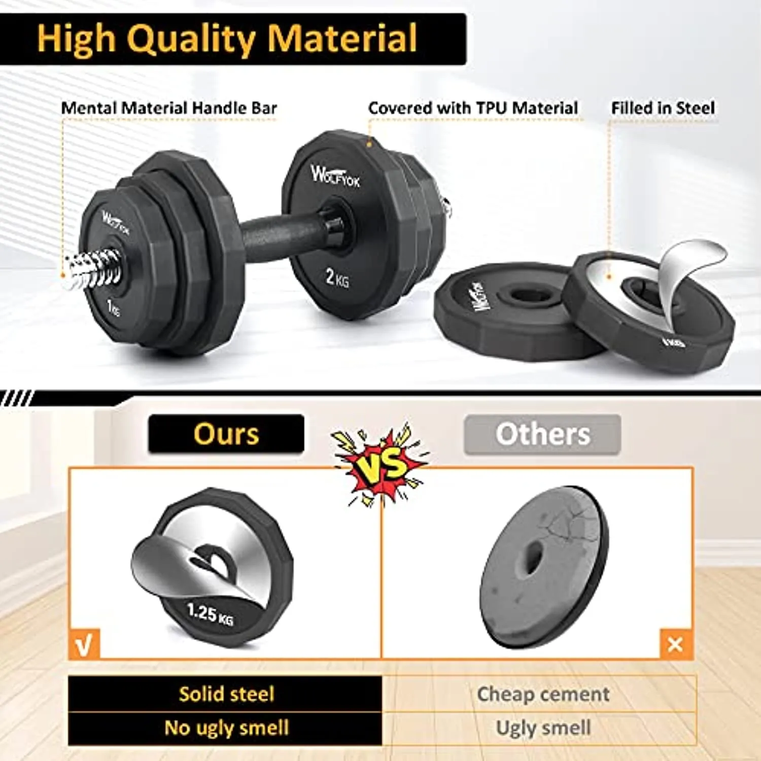 KISS GOLD 44Lbs/66Lbs Dumbbells Set, Adjustable Weights Steel Dumbbells Pair for Adults Home Fitness Equipment Gym Workout with Connecting Rod Used as Barbell