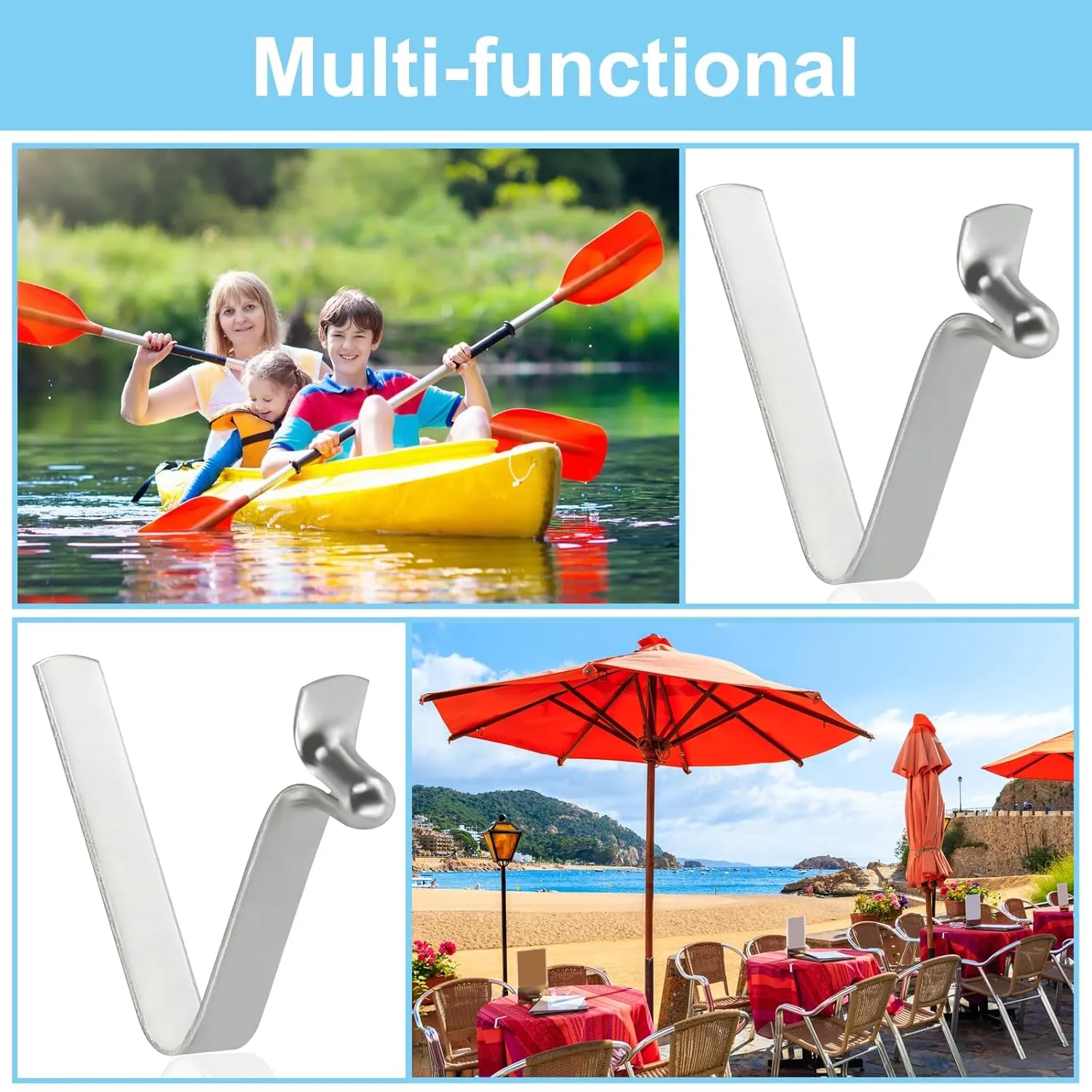 PATIKIL 5x3mm Kayak Paddle Snaps, 16 Pack Tent Pole Clips Steel V Shaped Single Pin Push Button Spring Clips Lock Tube Pole Clips for Camping Awning
