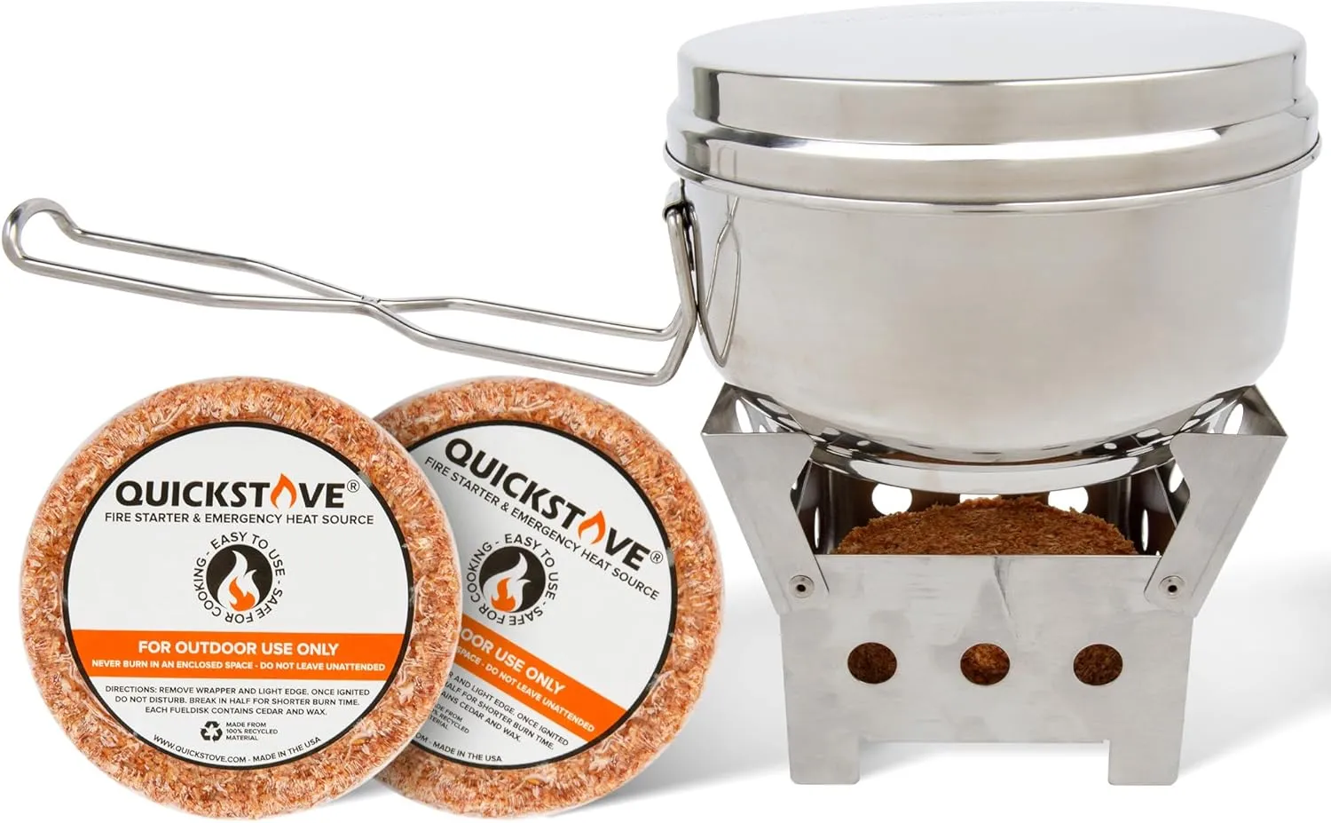 Portable Stove Kit with Camping Pot & 2 Fire Starters, Lightweight Stainless Steel Wood Burning Stove for Emergency Preparedness, Survival Supplies, Camping Gear & Outdoor Cooking