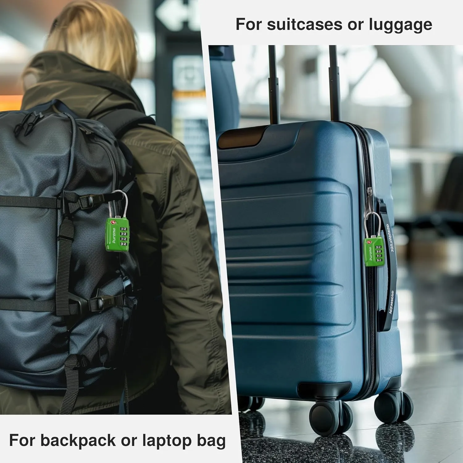 Puroma 2 Pack TSA Approved Luggage Locks, 4 Digit Combination Travel Locks Resettable Code Lock with Zinc Alloy Body for Suitcase, Toolbox, Backpack, Bag, Gym Locker (Green)