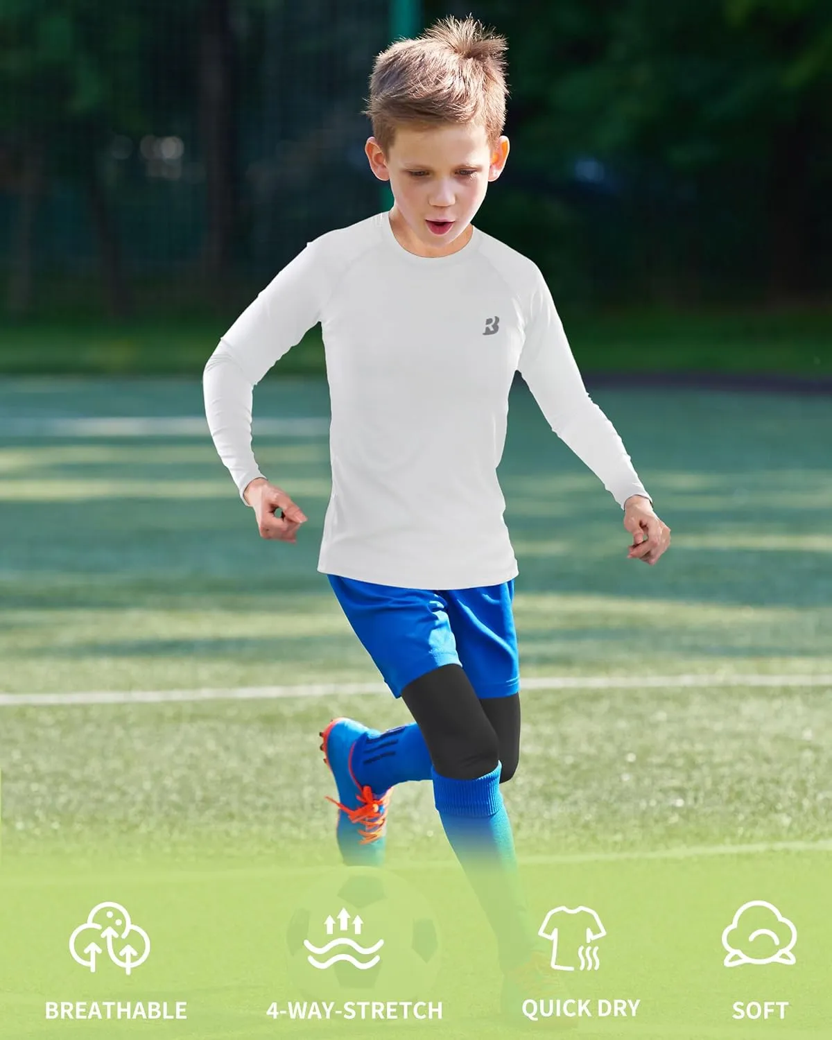 Roadbox Boys Youth Compression Shirts - Long Sleeve Athletic Undershirt Kids Quick Dry Base Layers for Baseball Soccer