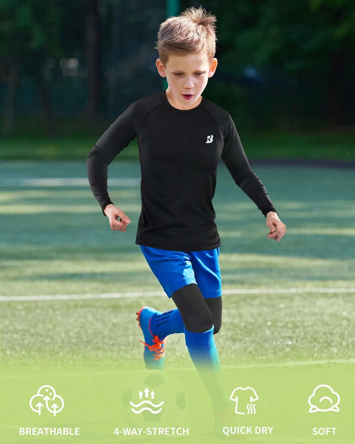 Roadbox Boys Youth Compression Shirts - Long Sleeve Athletic Undershirt Kids Quick Dry Base Layers for Baseball Soccer