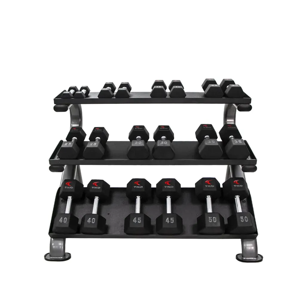 TKO Rubber Hex Dumbbell Set with 3-Tier Horizontal Rack - S890-SXRE15