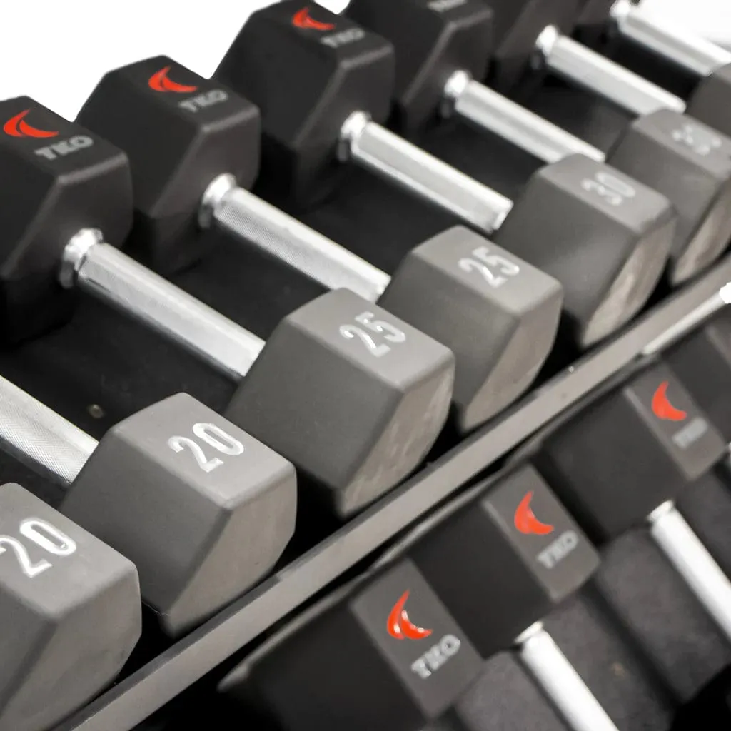 TKO Rubber Hex Dumbbell Set with 3-Tier Horizontal Rack - S890-SXRE15