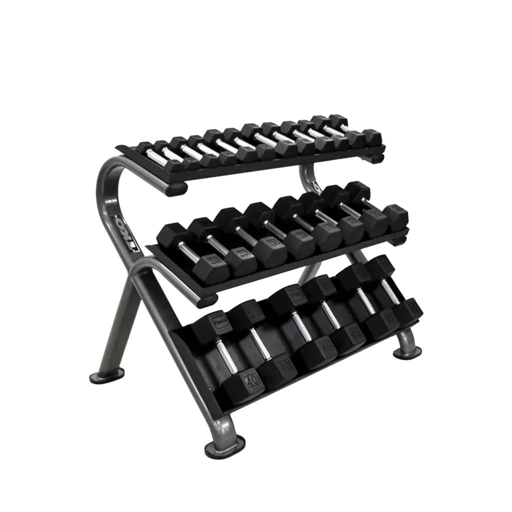 TKO Rubber Hex Dumbbell Set with 3-Tier Horizontal Rack - S890-SXRE15